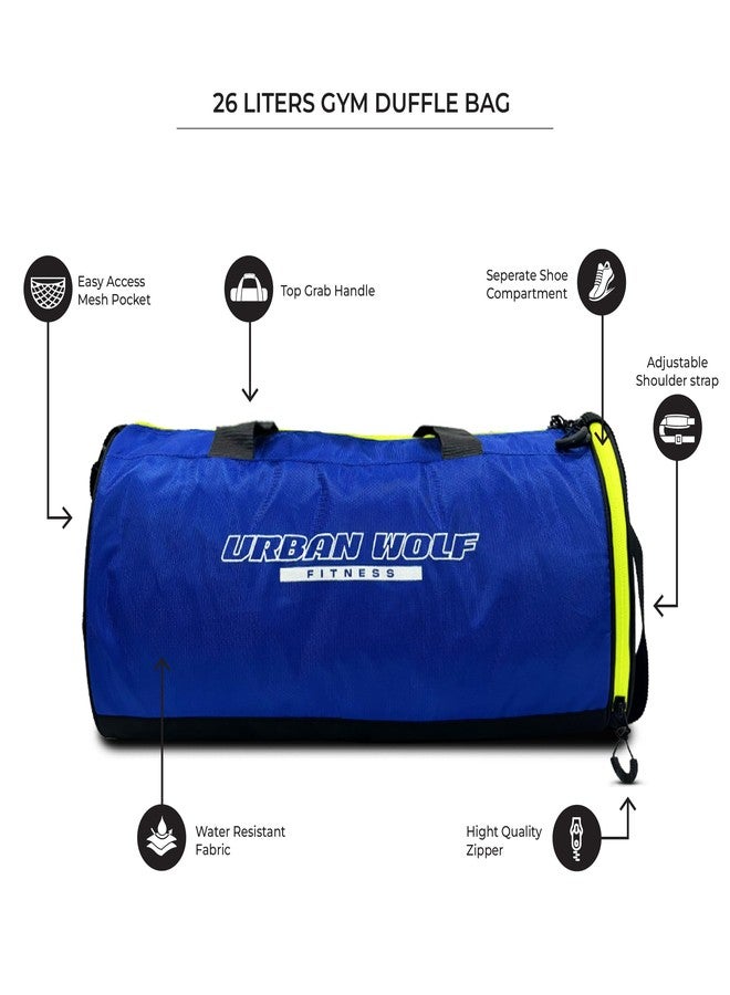 Urban Wolf 26L Gym Duffle Bag | Unisex Blue & Green Zipper | Separate Shoe Compartment | Quick Access Pocket | Durable Polyester | Multi-Functional Sports & Travel Bag | Dimensions 49x23x23 cm - Image 2